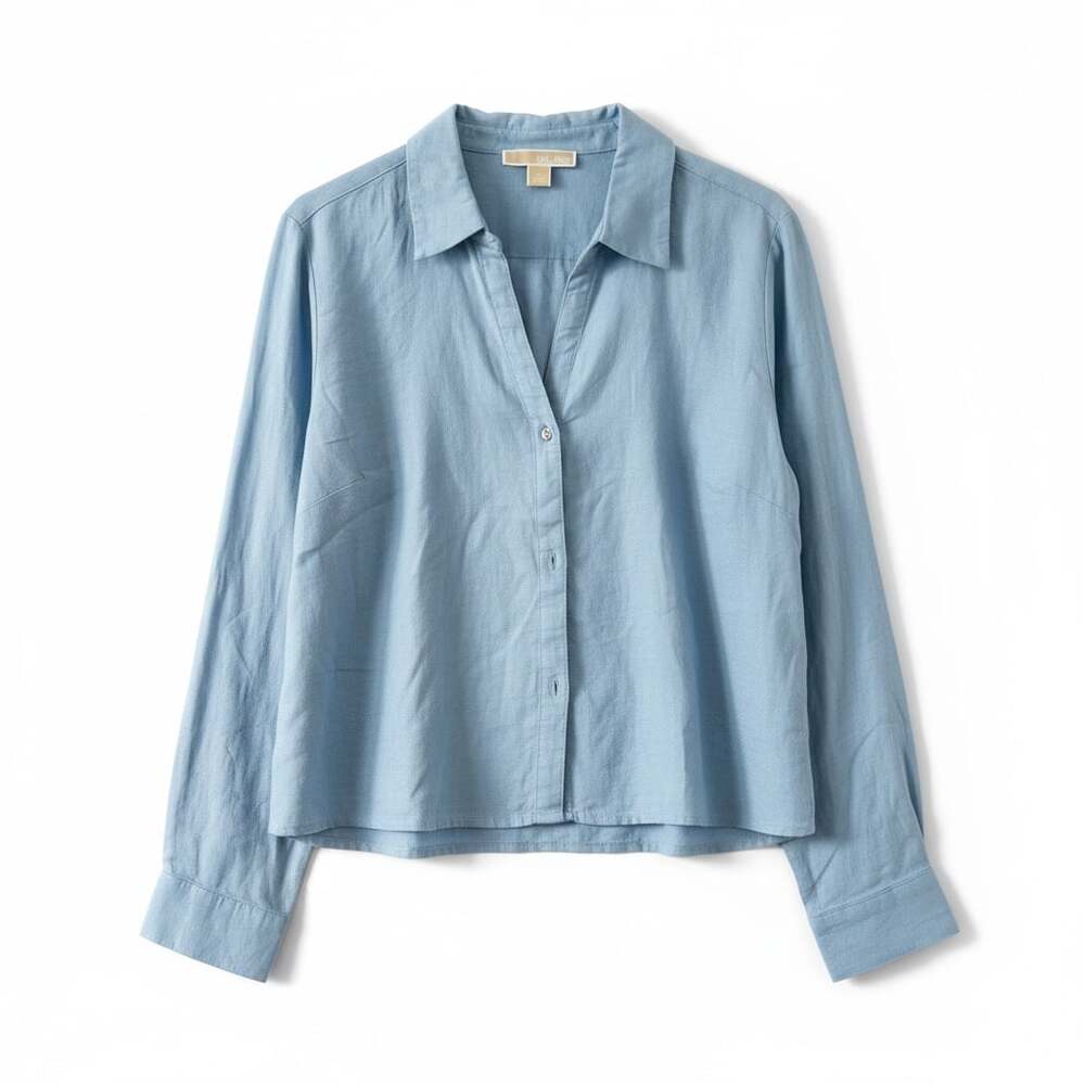 Michael Michael Kors Women's Chambray Heather Linen Blend Cropped Shirt